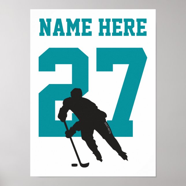 Personalisiert Hockey Player Nummer Aquamarin Poster (Vorne)