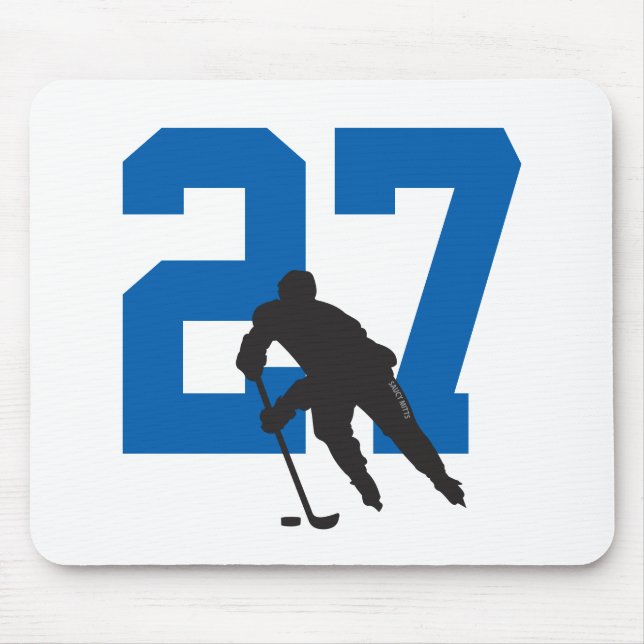 Personalisiert Hockey Player Nummer Blau Mousepad (Vorne)