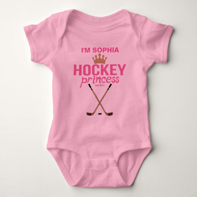 Personalisiert Hockey Princess Baby Girl Name Pink Strampler (Vorderseite)