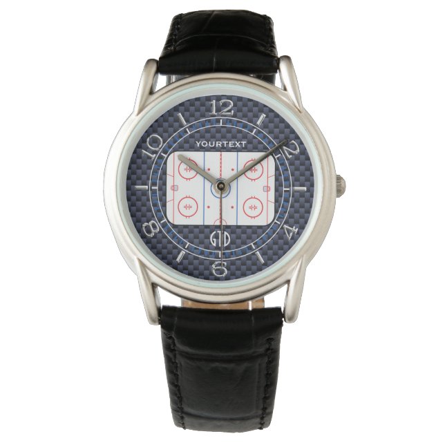 Personalisiert Hockey Rink Diagramm Blue Carbon St Armbanduhr (Vorderseite)
