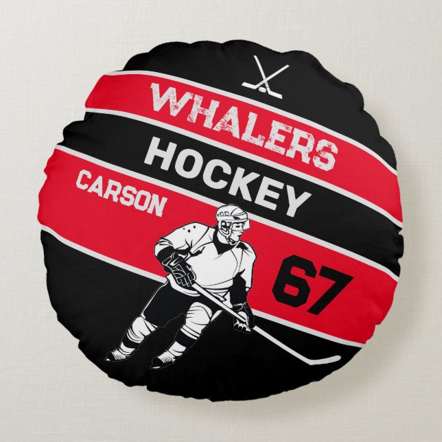 Personalisiert Hockey Round Pillow Rundes Kissen (Vorderseite)