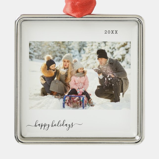 Personalisiert Holiday 2 Foto Modernes Minimal 202 Ornament Aus Metall (Vorne)