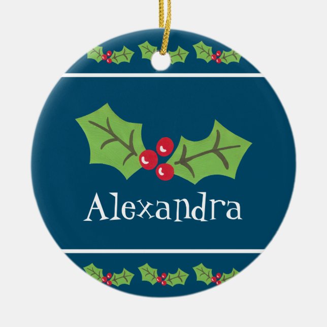 Personalisiert Holly & Berries Keramik Ornament (Vorne)