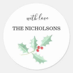 Personalisiert Holly Christmas Runder Aufkleber