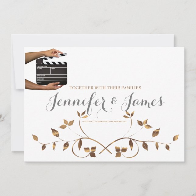 Personalisiert Hollywood Clapper Wedding Einladung (Vorderseite)