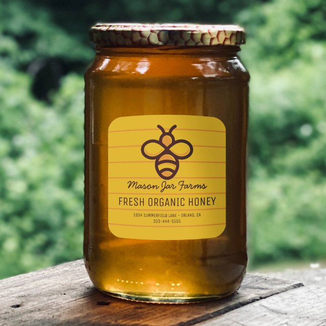 Personalisiert Honey Jar Labels | Honigwabenbiene Quadratischer Aufkleber (Von Creator hochgeladen)