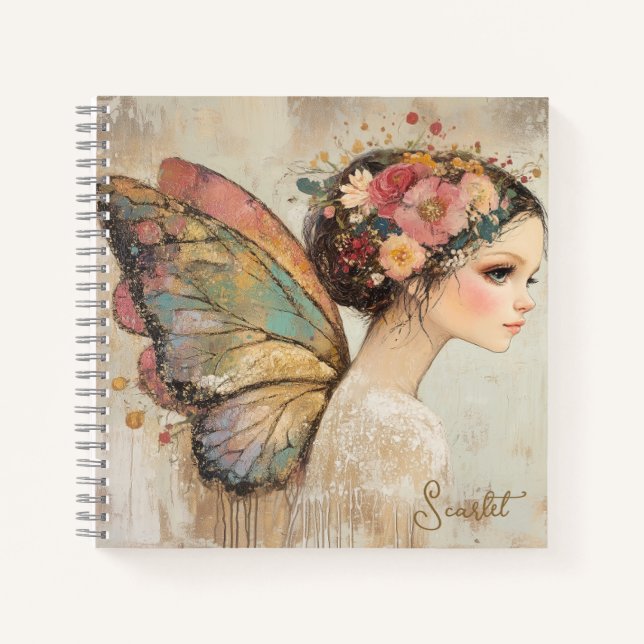 Personalisiert Hübsch Boho Butterfly Fairy Pastel Notizbuch (Vorderseite)