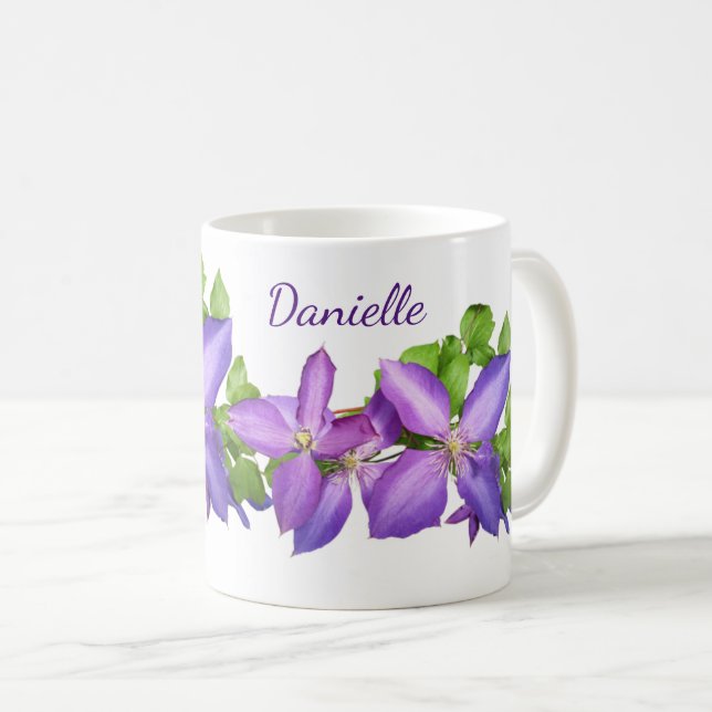 Personalisiert Hübsche Mauve Clematis Kaffeetasse (VorderseiteRechts)