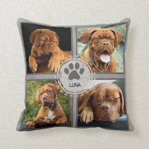 Personalisiert Hund Foto Pillow 4 Foto Name Grau Kissen
