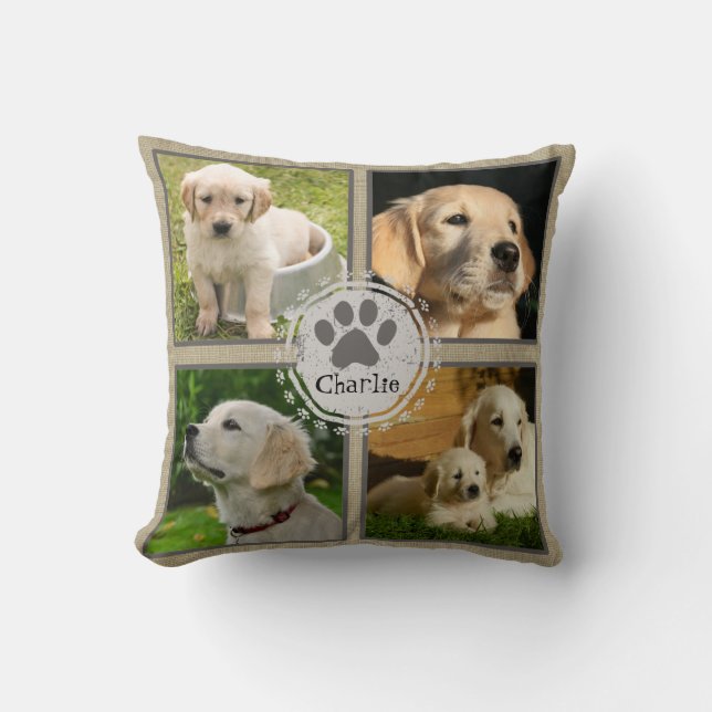 Personalisiert Hund Foto Pillow 4 Foto und Name Kissen (Vorderseite)