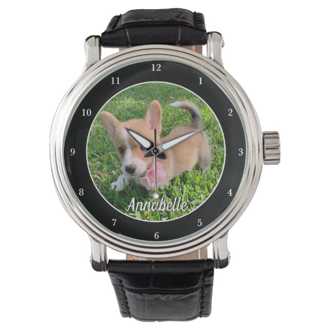 Personalisiert Hunde Foto Monogram Moderner Hausbe Armbanduhr (Vorderseite)