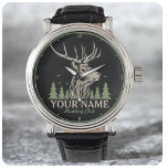 Personalisiert Hunter Deer Elk Antler Jagdclub Armbanduhr<br><div class="desc">Personalisierter Hunter Hirschelke Antler Jagdklub - Elch mit Antlern,  grüne Pinienbäume,  Big Game Rack - Mit Ihrem Namen oder eigenem Text!</div>