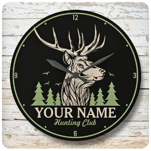 Personalisiert Hunter Deer Elk Antler Jagdclub Große Wanduhr