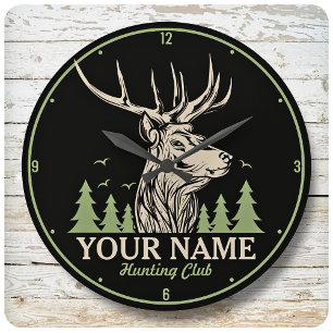 Personalisiert Hunter Deer Elk Antler Jagdclub Große Wanduhr