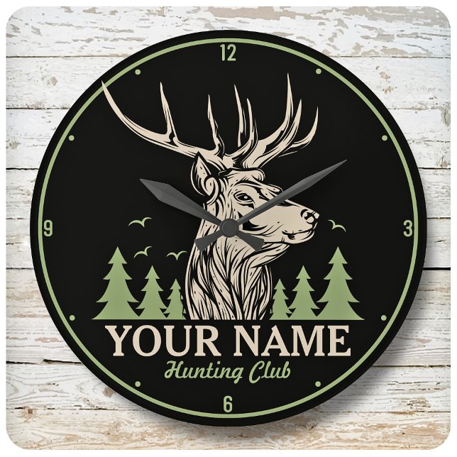 Personalisiert Hunter Deer Elk Antler Jagdclub Große Wanduhr (Von Creator hochgeladen)