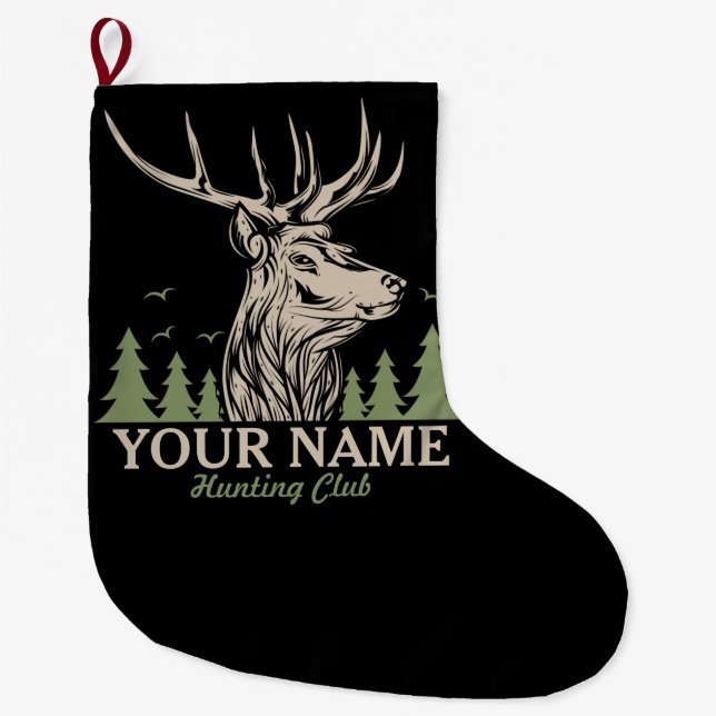 Personalisiert Hunter Deer Elk Antler Jagdclub Großer Weihnachtsstrumpf (Vorderseite)