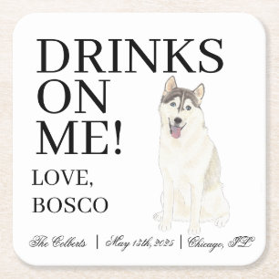 Personalisiert Husky Wedding Rechteckiger Pappuntersetzer