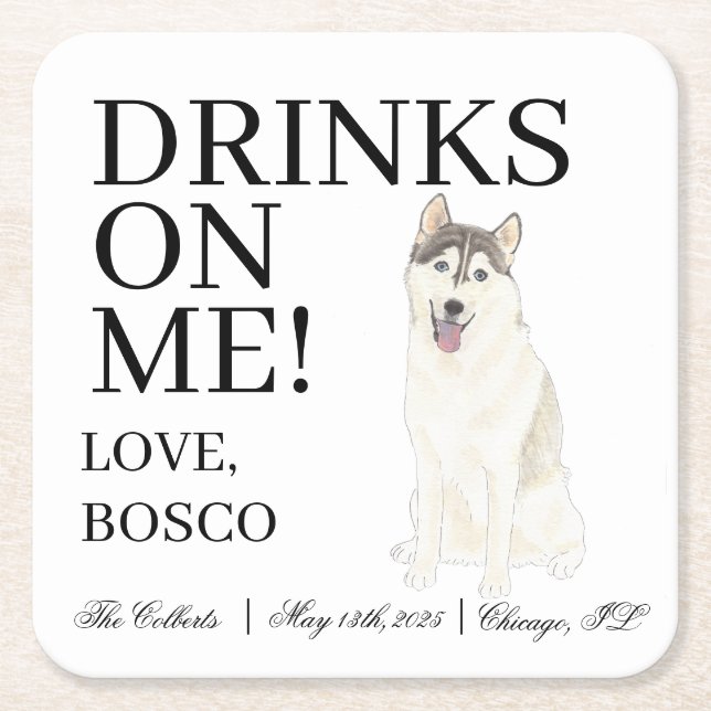 Personalisiert Husky Wedding Rechteckiger Pappuntersetzer (Vorderseite)