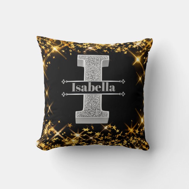 Personalisiert I Initial Silver Monogram Your Name Kissen (Vorderseite)