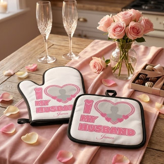 Personalisiert I Liebe Mein Ehemann - Foto und Nam Ofenhandschuh & Topflappen-Set