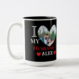 Personalisiert I Liebe Mein Husband Herz Foto Zweifarbige Tasse