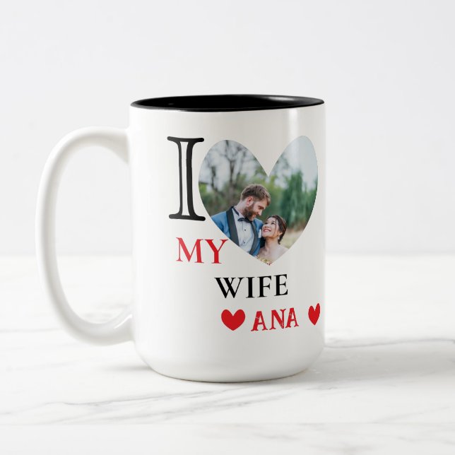 Personalisiert I Liebe Meine Ehefrau Herz Foto Zweifarbige Tasse (Links)