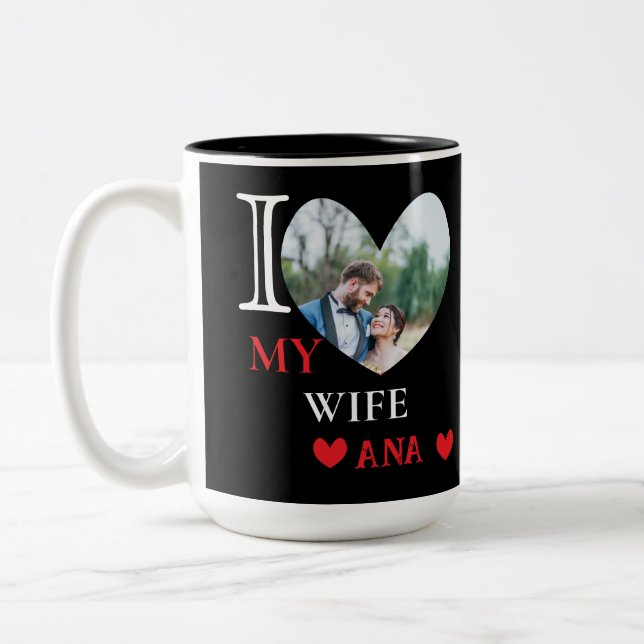 Personalisiert I Liebe Meine Ehefrau Herz Foto Zweifarbige Tasse (Links)