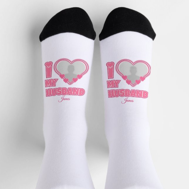 Personalisiert I Liebe Meine Ehefrau - Name und Fo Socken (Oben)