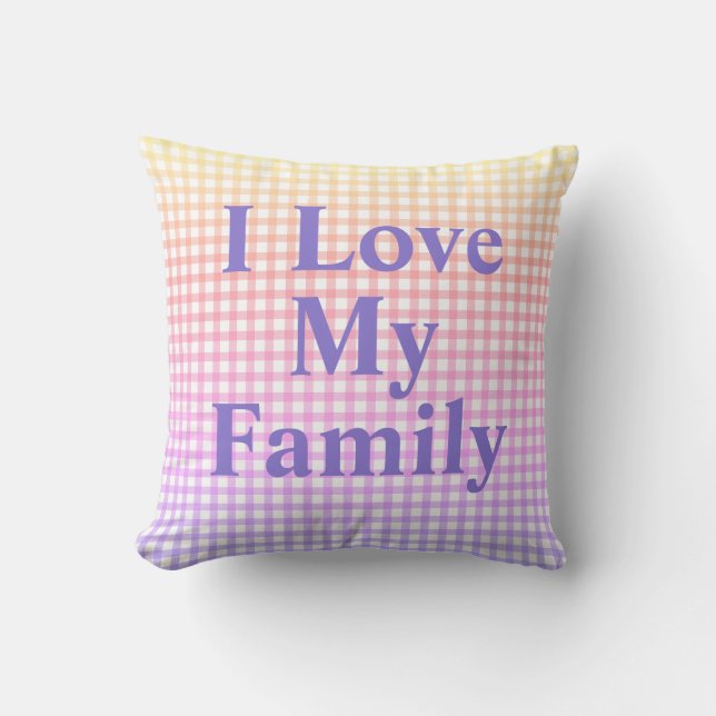 Personalisiert "I Liebe My Family" Rainbow Gingham Kissen (Vorderseite)