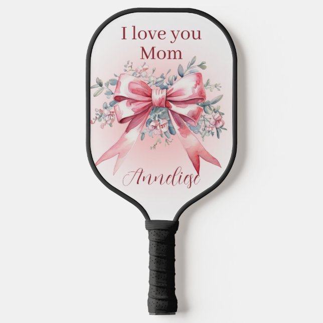 Personalisiert I Liebe Sie Mama mit elegantem rosa Pickleball Schläger (Vorderseite)