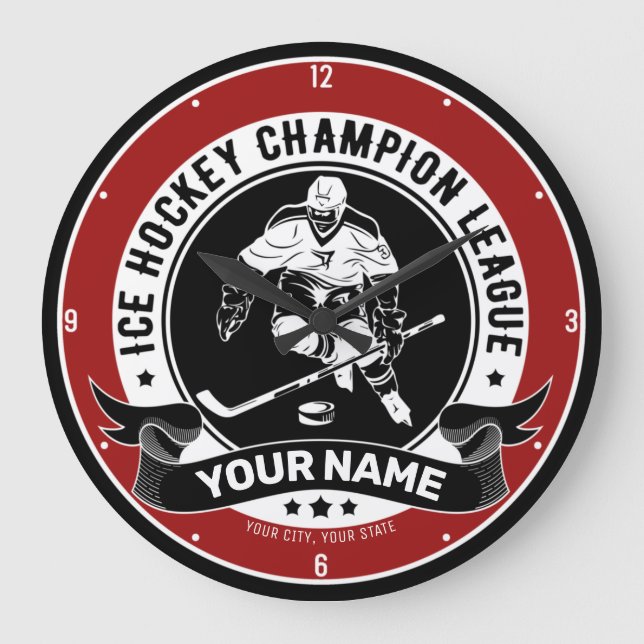 Personalisiert Ice Hockey Team Player Athlete Cust Große Wanduhr (Vorderseite)