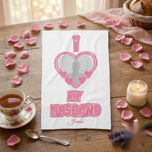 Personalisiert Ich liebe meinen Mann – Foto & Name Geschirrtuch