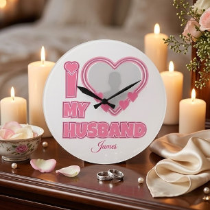 Personalisiert Ich liebe meinen Mann – Foto & Name Große Wanduhr