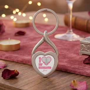 Personalisiert Ich liebe meinen Mann – Foto & Name Schlüsselanhänger