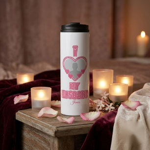 Personalisiert Ich liebe meinen Mann – Foto & Name Thermosbecher