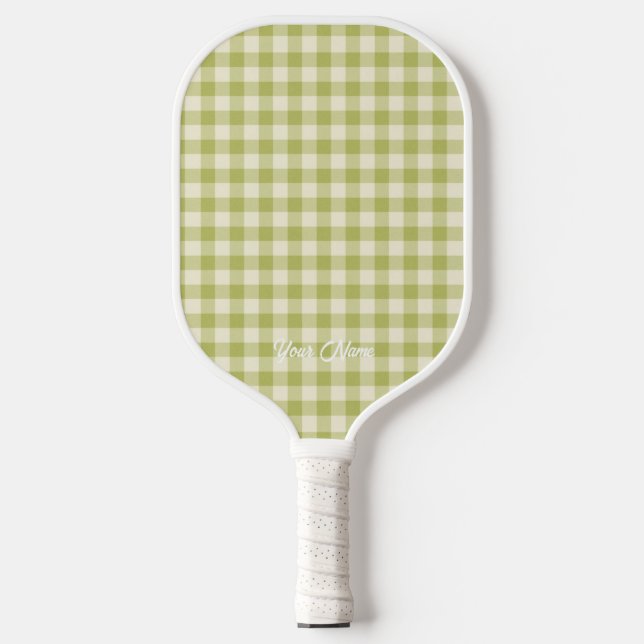 Personalisiert Ihr Name Barbie Ken Olive Gingham Pickleball Schläger (Vorderseite)