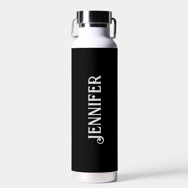 Personalisiert Ihr Name Black Script Hochzeitswass Trinkflasche (Vorne)