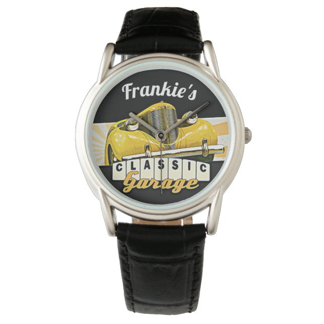 Personalisiert | Ihr Name | Garage für klassische  Armbanduhr (Vorderseite)