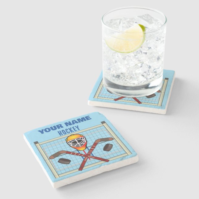 Personalisiert IHR NAME Hockey Steinuntersetzer (Seitenansicht)