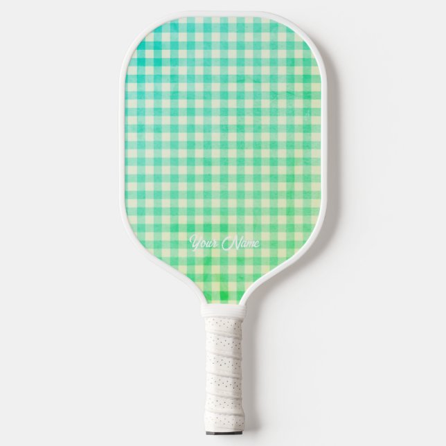 Personalisiert Ihr Name Ken Green Gingham Pickleball Schläger (Vorderseite)