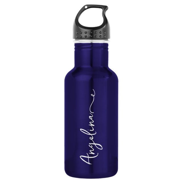 Personalisiert Ihr Name Script Blue Wedding Edelstahlflasche (Vorderseite)
