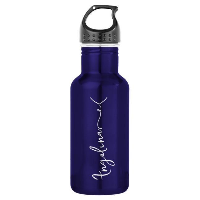 Personalisiert Ihr Name Script Blue Wedding Edelstahlflasche (Vorderseite)