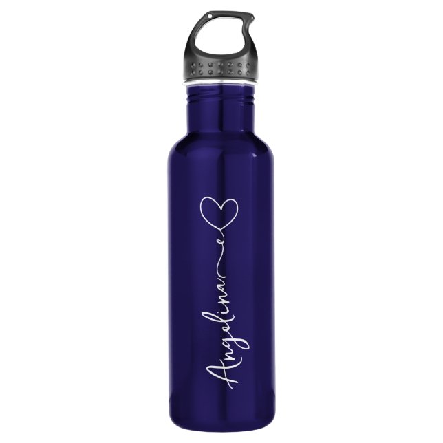 Personalisiert Ihr Name Script Blue Wedding Edelstahlflasche (Vorderseite)