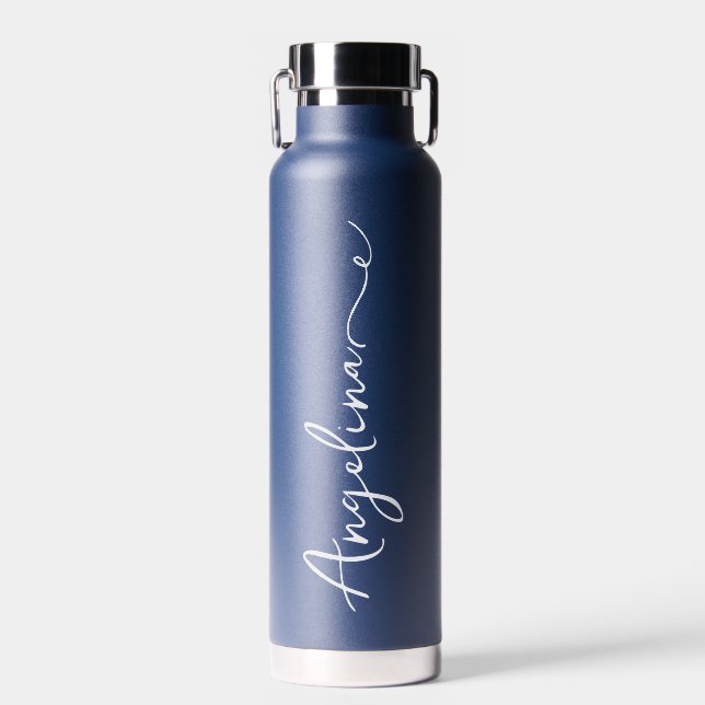 Personalisiert Ihr Name Script Blue Wedding Trinkflasche (Vorne)