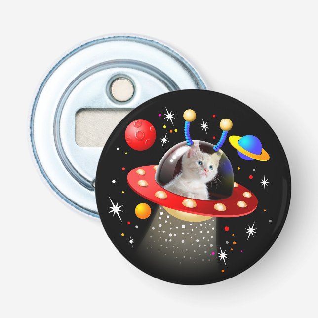 Personalisiert IHRE CAT Space Cat Kitten Flaschenöffner (Vorderseite)