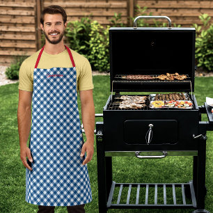 Personalisiert Ihren Namen Blue Gingham hinzufügen Schürze