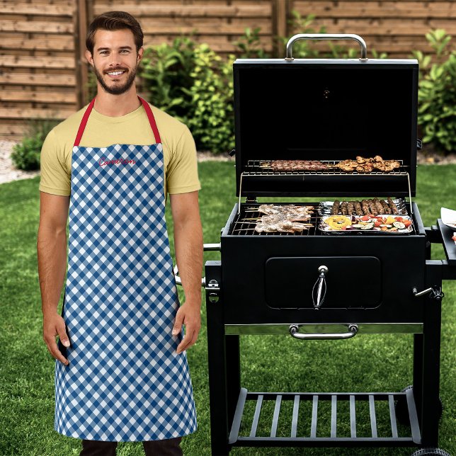 Personalisiert Ihren Namen Blue Gingham hinzufügen Schürze (Von Creator hochgeladen)