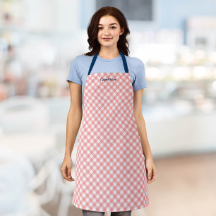 Personalisiert Ihren Namen Blush Coral Gingham hin Schürze