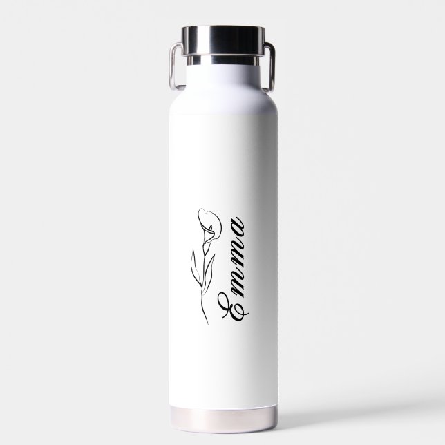 Personalisiert Ihren Namen Floral Water Flasche (Vorne)