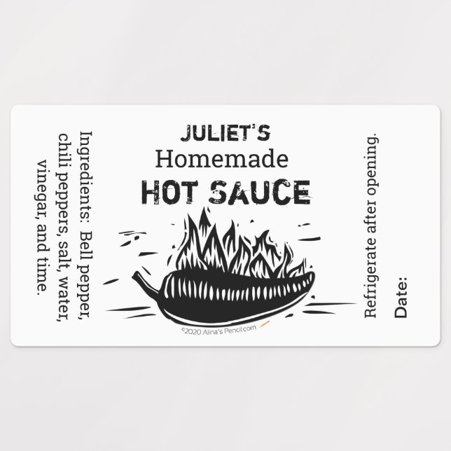 Personalisiert Ihren Namen hemade Hot Sauce Linocu Etiketten (Design 1)